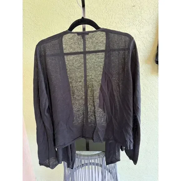 Eileen Fisher Cardigan Women Large Black Organic Linen Cotton Open Semi Sheer - Picture 2 of 5